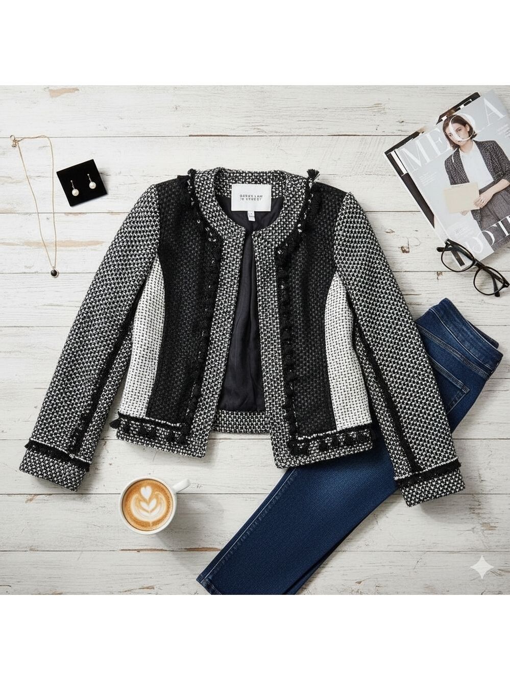 Derek Lam Crosby Tassel Tweed Linen Blend Jacket Blazer